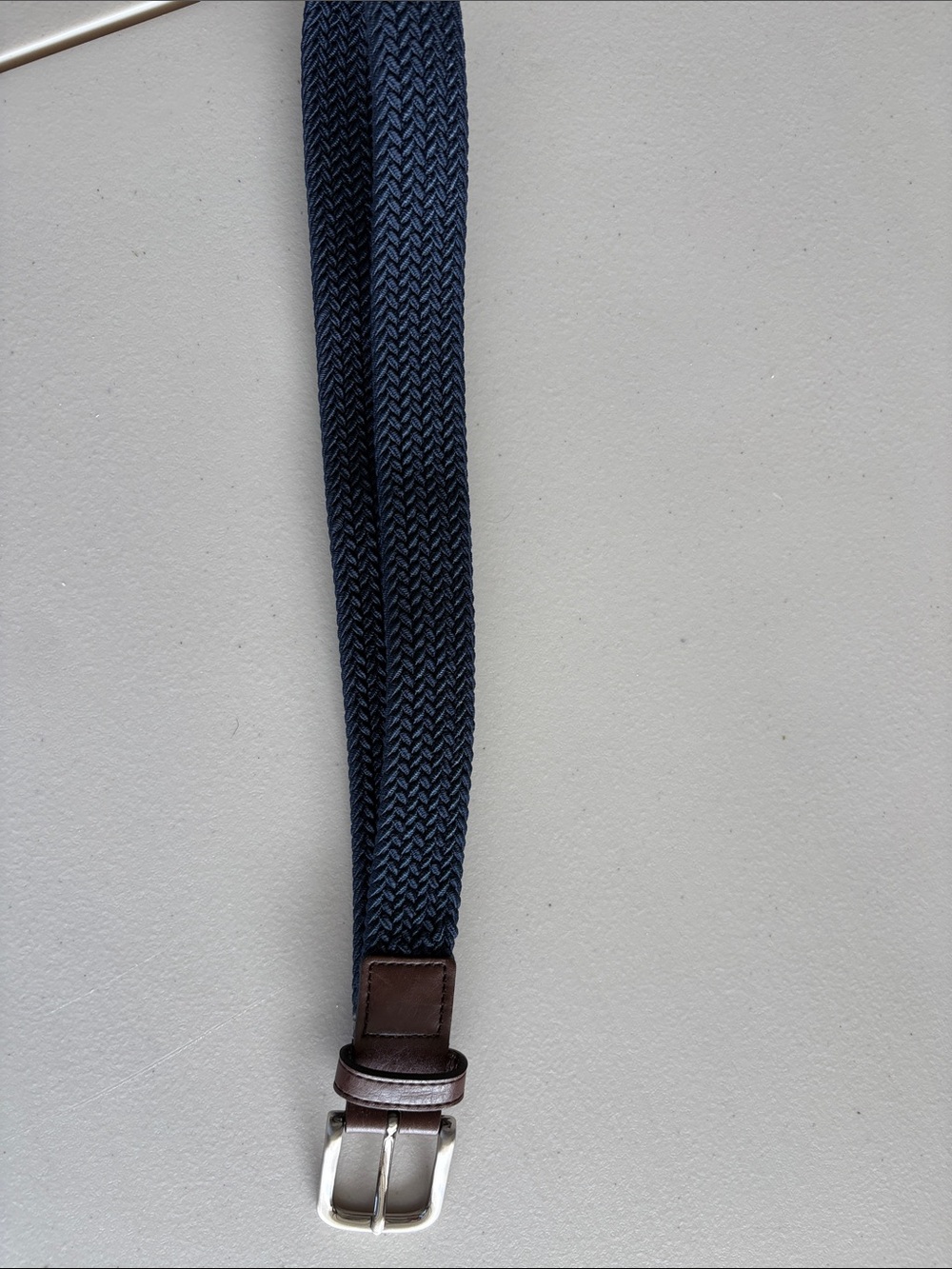 Cat & Jack Navy Blue Braided Kids Belt with Brown Leather Trim